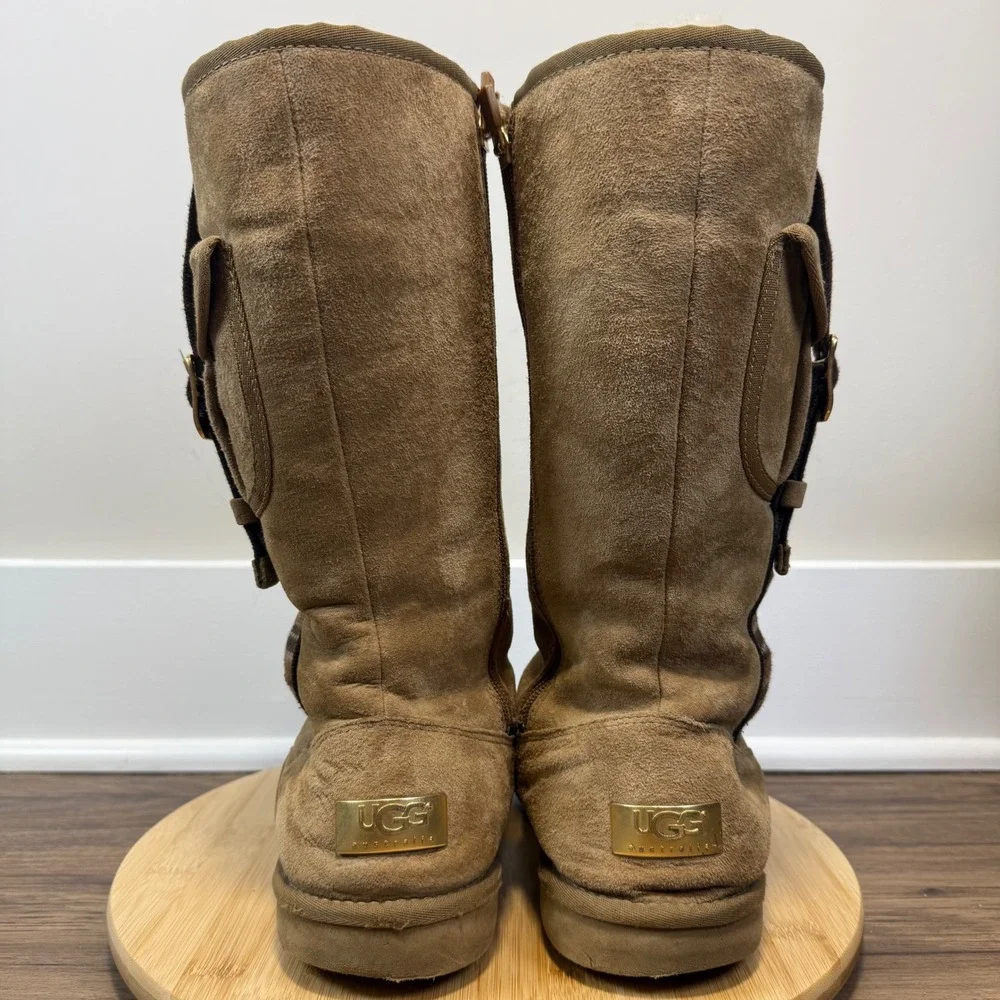 UGG Australia Cargo Pocket Boots Womens 10 Brown Suede Sheepskin F19011G Earthy